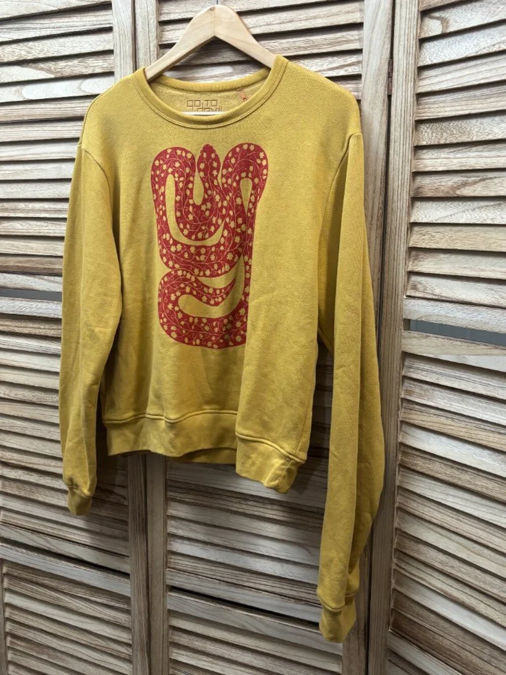 NWT Go To The Devil "Snake" Sweatshirt Mustard Yellow, Asymmetrical Sleeve, XL - Picture 3 of 7